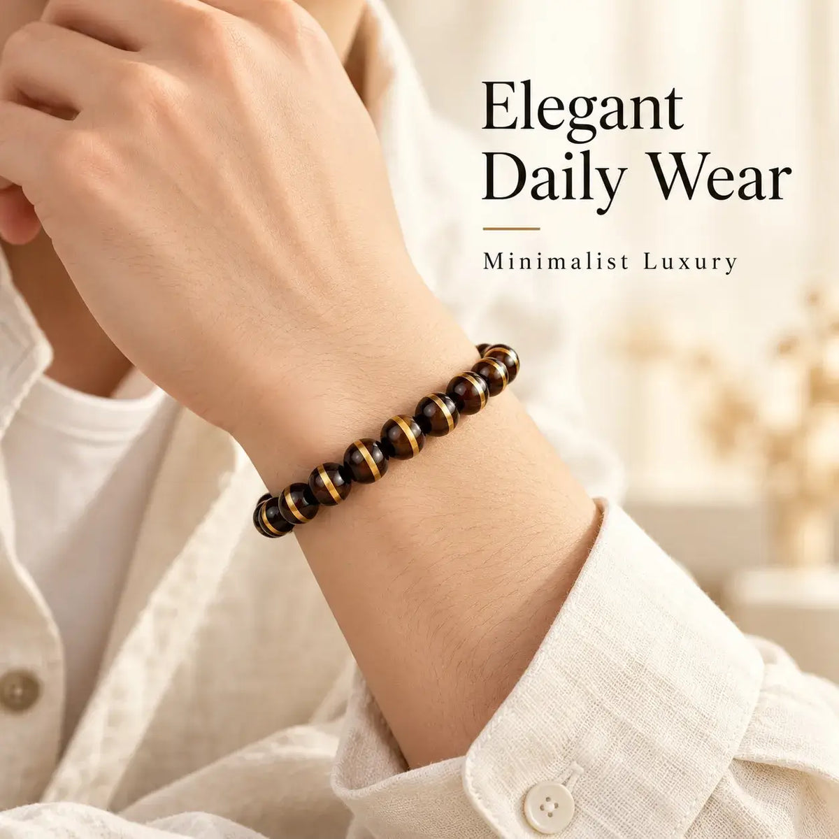 Black Zijinshu copper-line bracelet worn on the wrist with a light shirt cuff