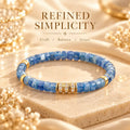 Natural blue kyanite tablet bead bracelet with gold-tone decorative spacers