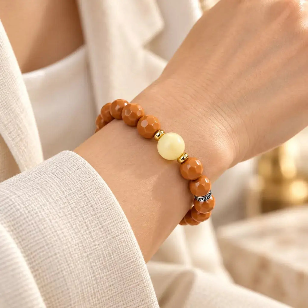 Cheese Cut Houtou Walnut & Amber Bracelet - wrist styling