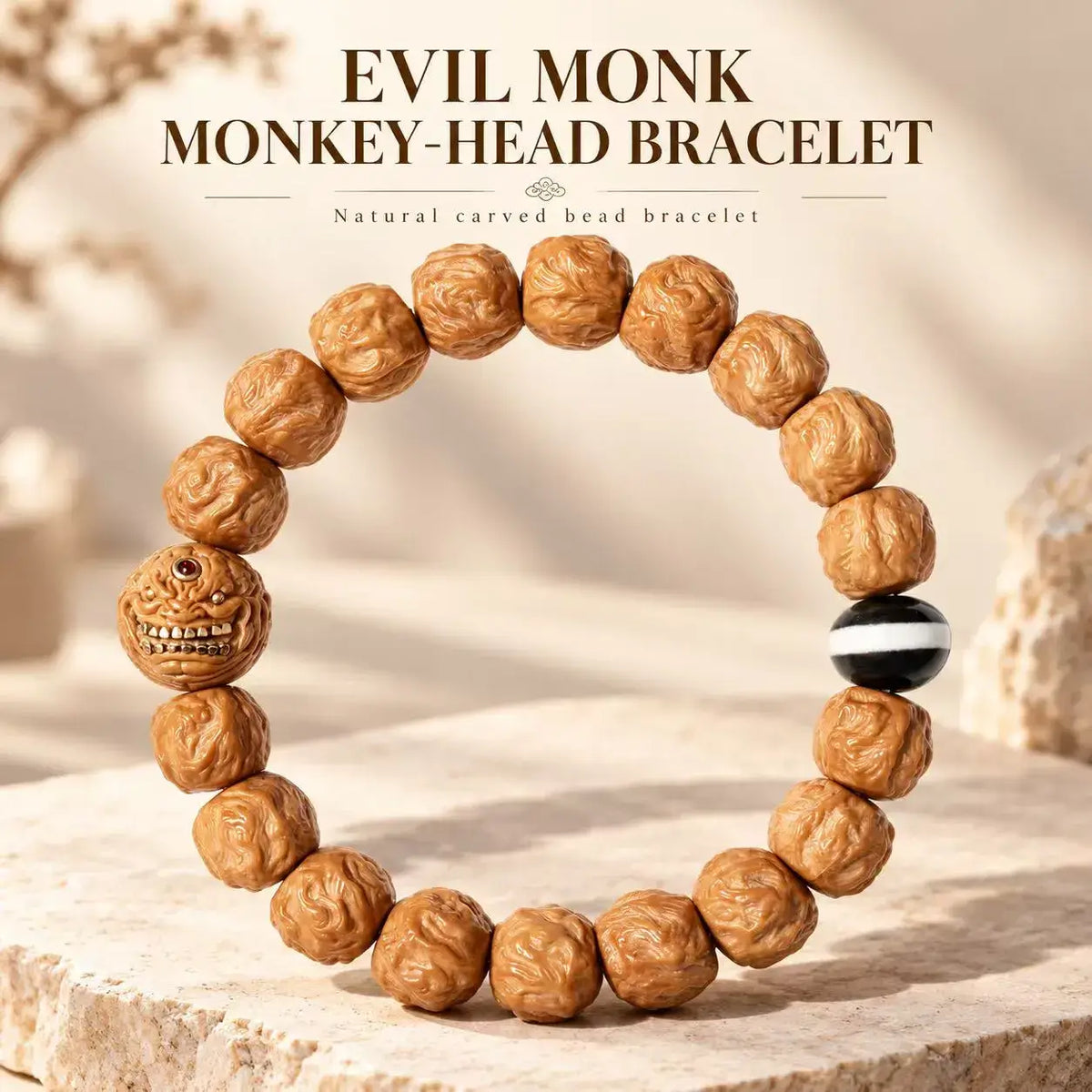 Evil Monk Houtou Walnut & Dzi Agate Bracelet - main view
