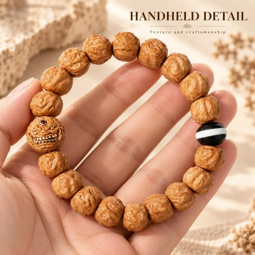 Evil Monk Houtou Walnut & Dzi Agate Bracelet - bead arrangement