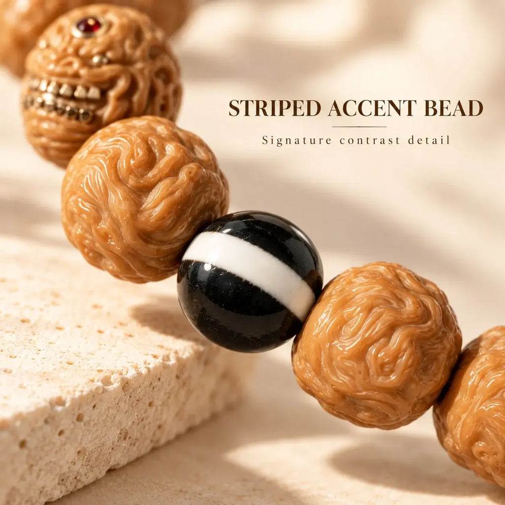 Evil Monk Houtou Walnut & Dzi Agate Bracelet - wrist styling