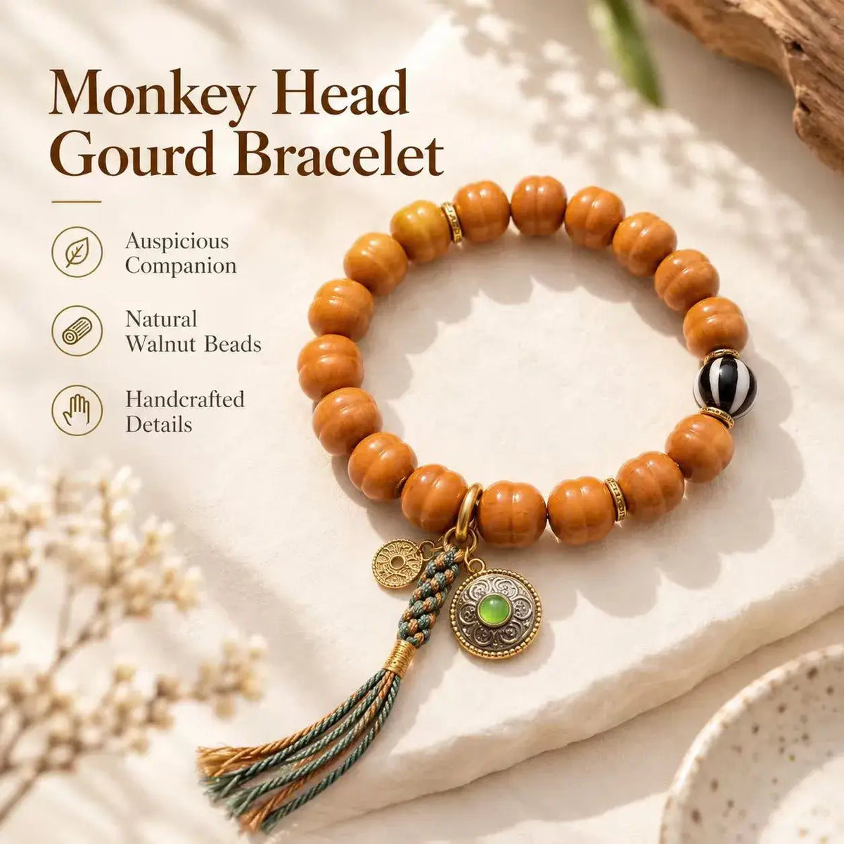 Houtou Walnut & Dzi Tassel Bracelet - main view