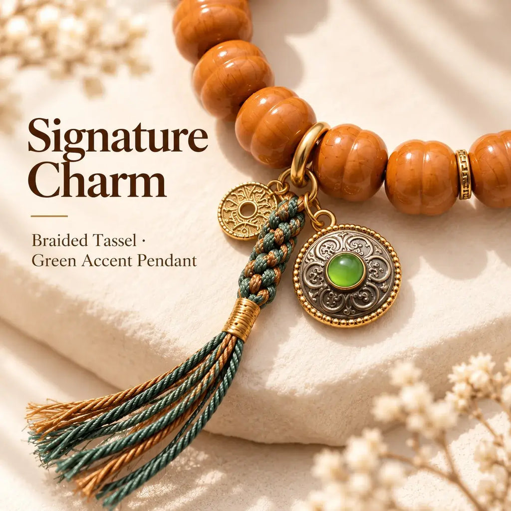 Houtou Walnut & Dzi Tassel Bracelet - bead arrangement