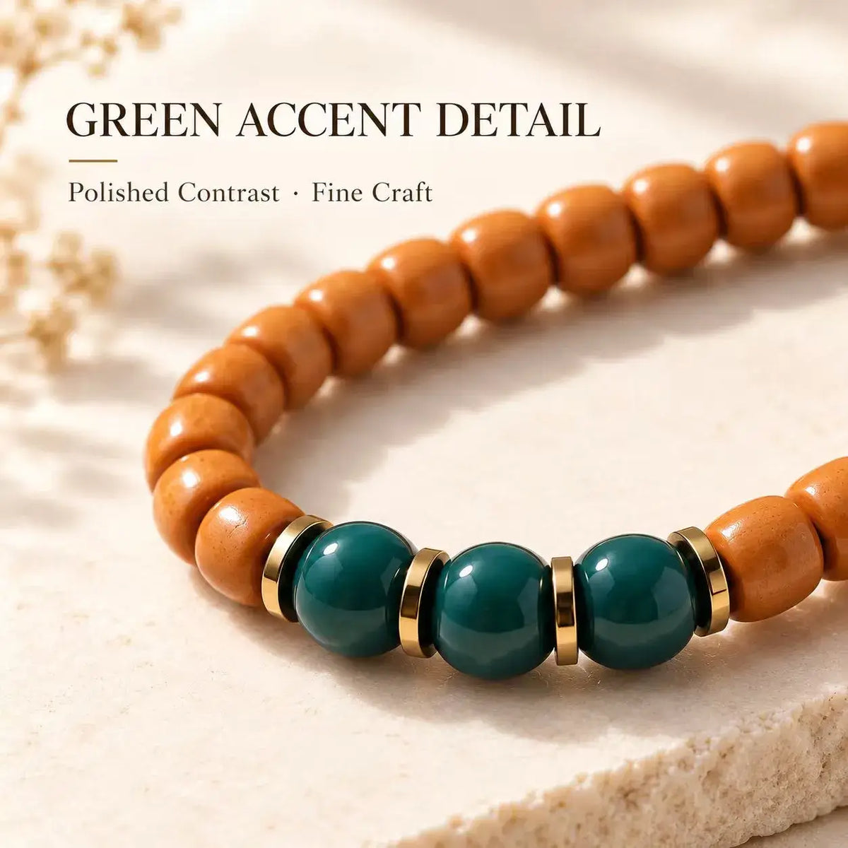 Houtou Walnut Tip Bead Bracelet - close-up detail