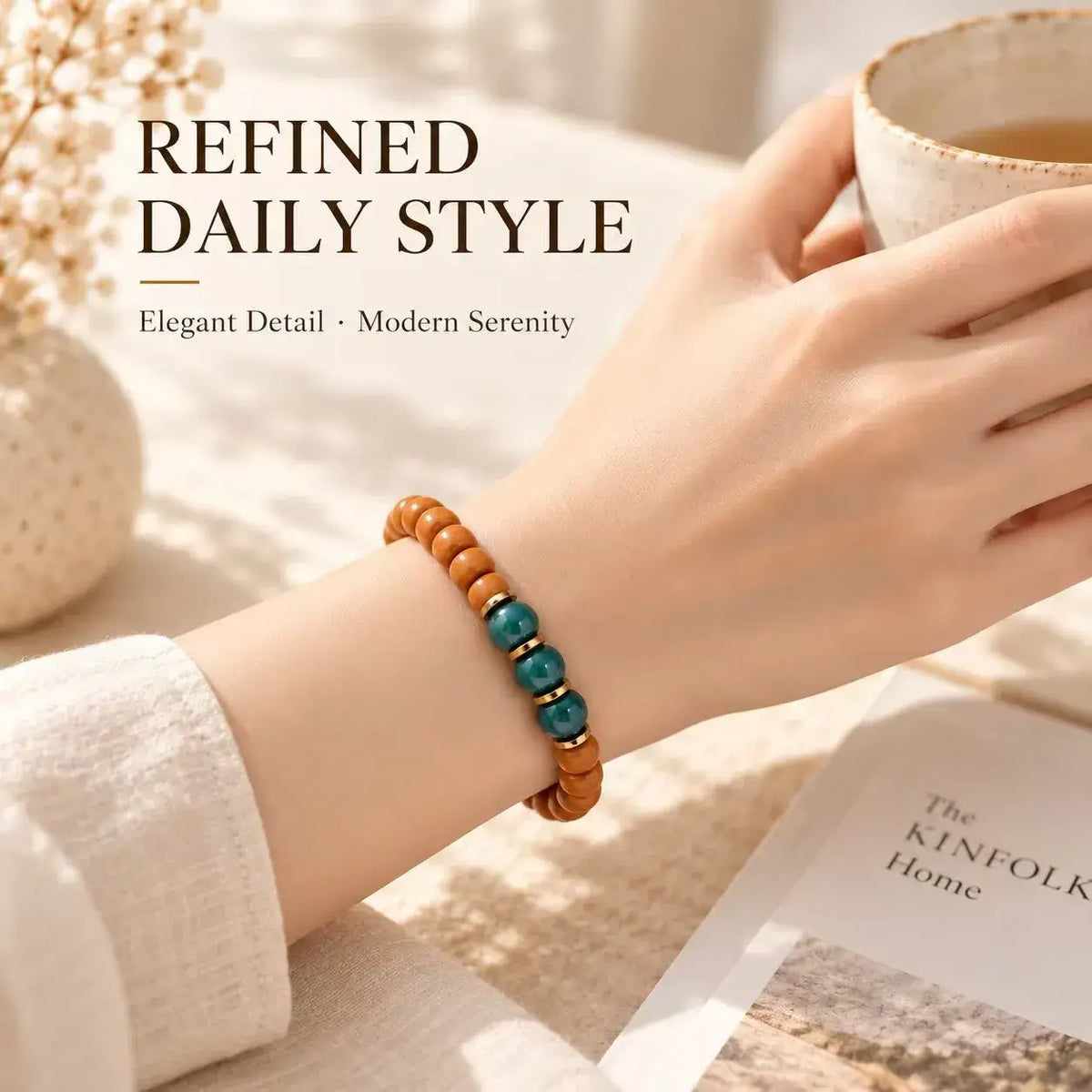 Houtou Walnut Tip Bead Bracelet - wrist styling