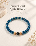 Blue Sugar Heart agate and Laoshan sandalwood bracelet with black and gold-tone accents