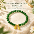 Natural green Hetian jade bracelet with gold-tone charms
