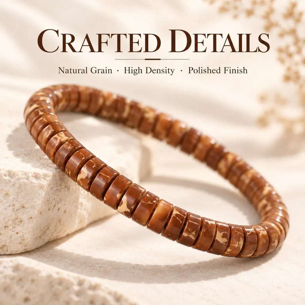 Side view of closely set flat-cut brown Zijinshu seed beads