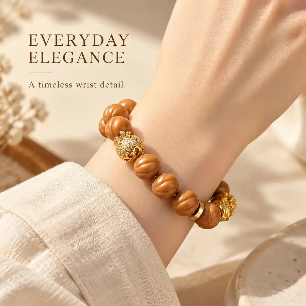 Phoenix Eye Houtou Walnut Bead Bracelet - wrist styling