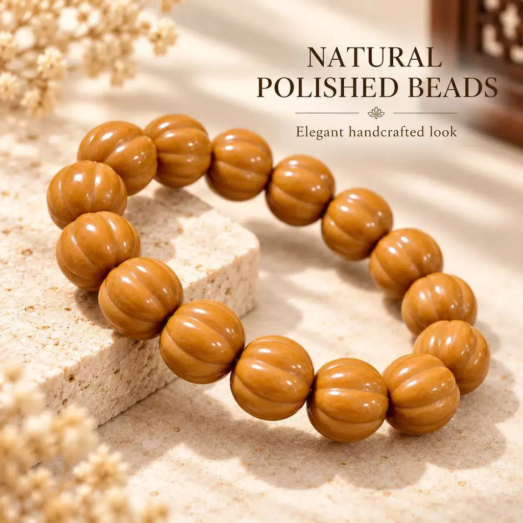 Pumpkin Houtou Walnut Bead Bracelet - close-up detail