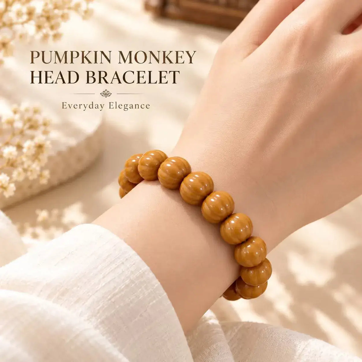 Pumpkin Houtou Walnut Bead Bracelet - wrist styling