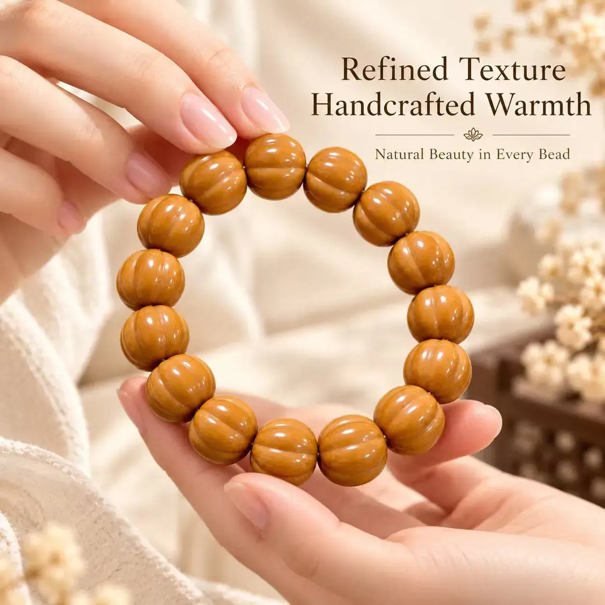Pumpkin Houtou Walnut Bead Bracelet - additional detail