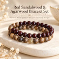 Red sandalwood and agarwood double wrap bracelet with gold-tone detail