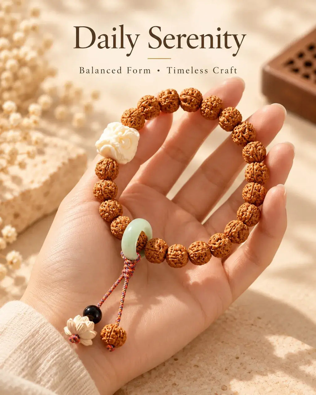 Bodhi seed Pixiu bracelet held in the hand