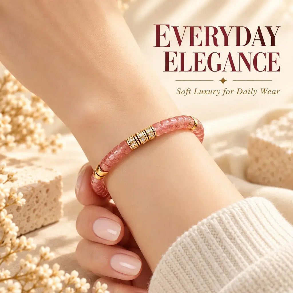 Strawberry quartz bracelet styled for everyday wear