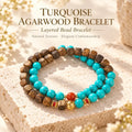 Turquoise and agarwood wrap bracelet with blue beads and brown wood