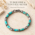 Natural turquoise and 925 sterling silver bracelet with an antiqued finish
