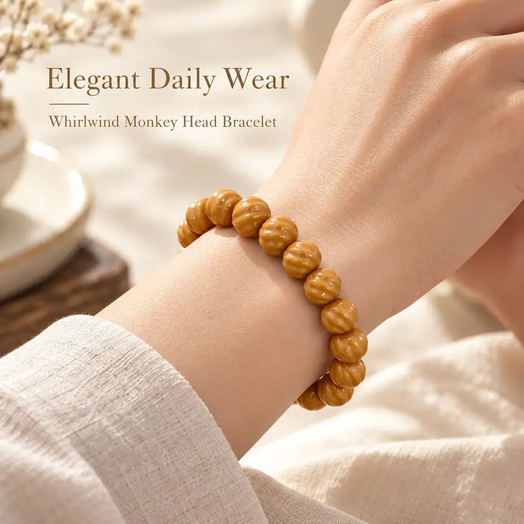 Whirlwind Houtou Walnut Bead Bracelet - wrist styling