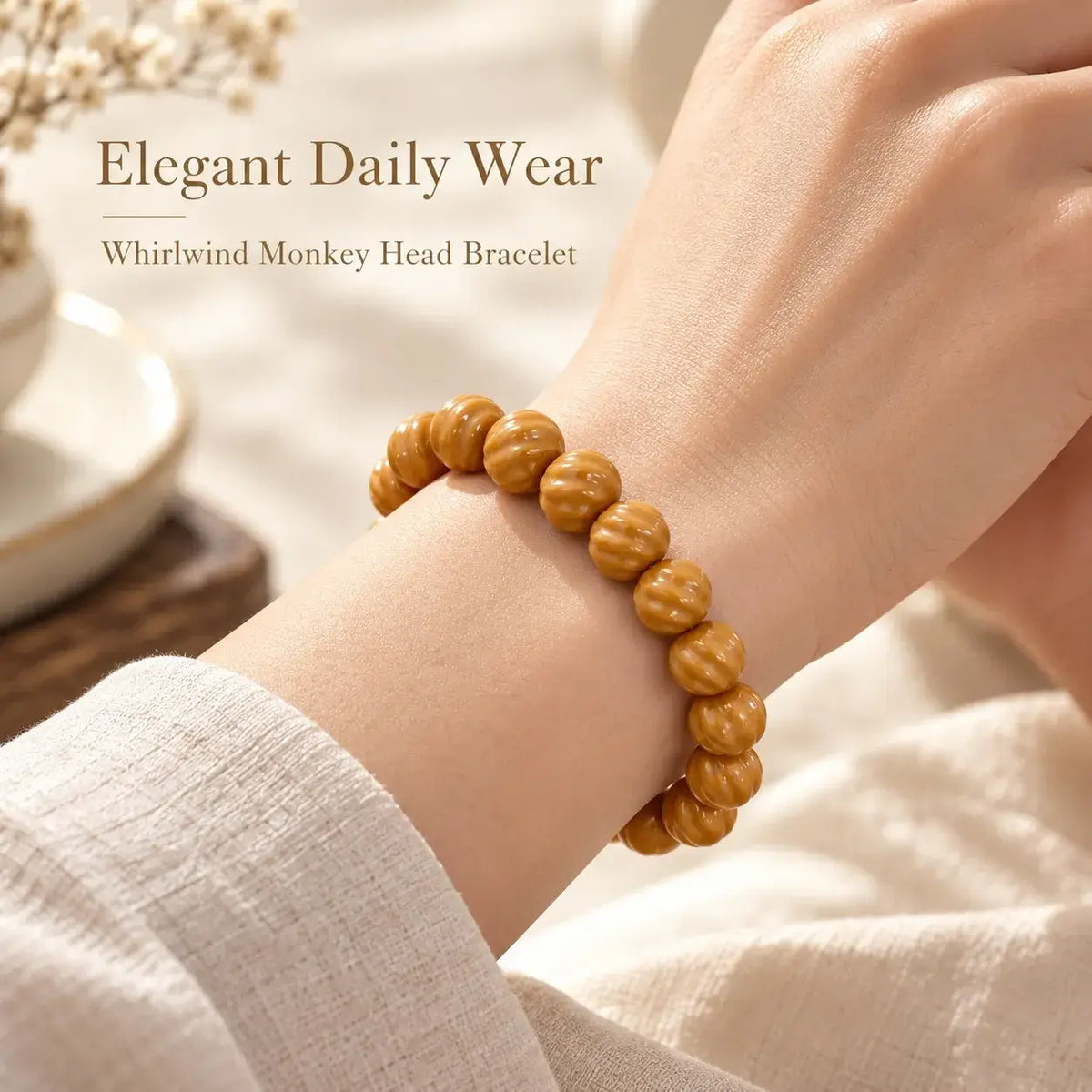Whirlwind Houtou Walnut Bead Bracelet - wrist styling
