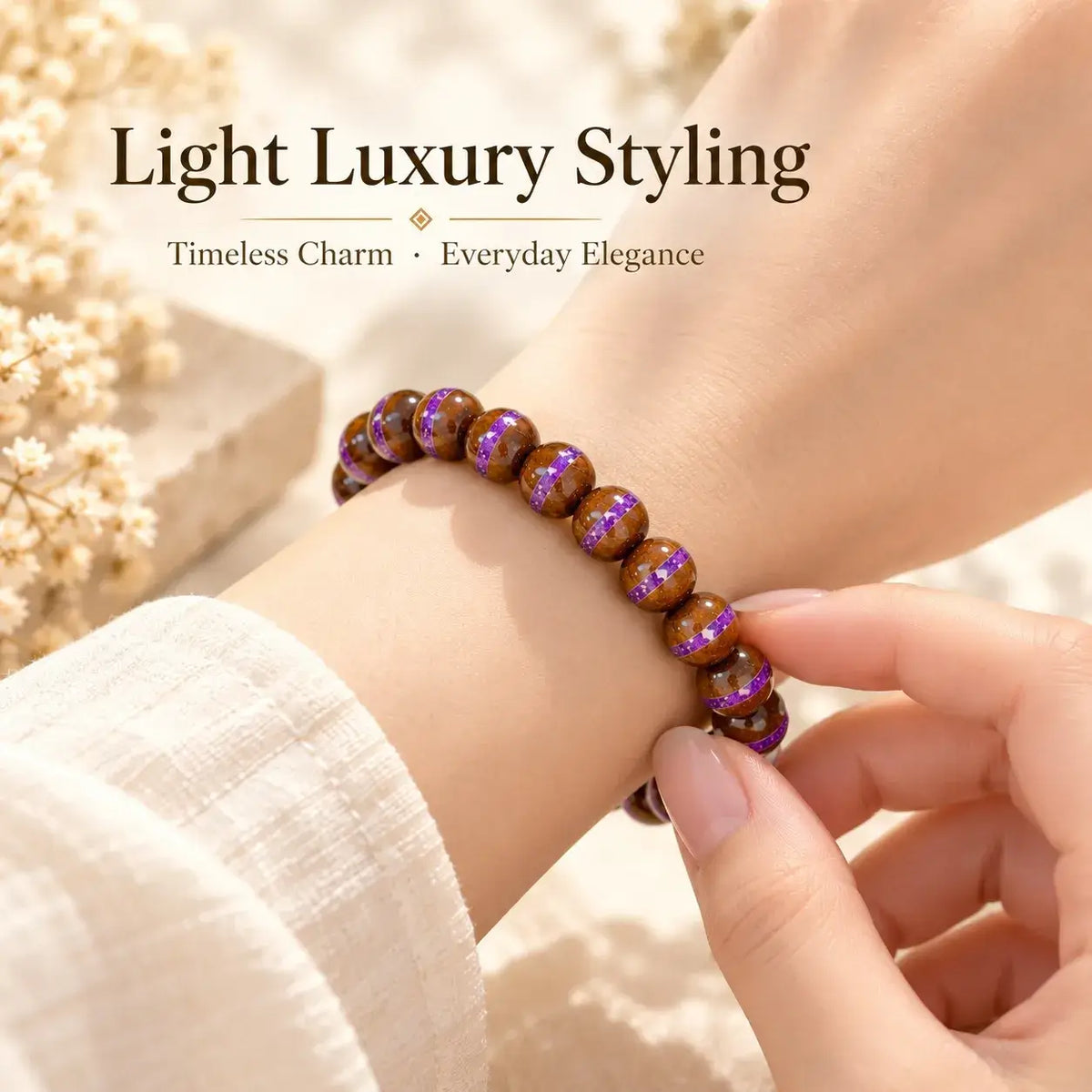 Purple-line Zijinshu bracelet worn on the wrist
